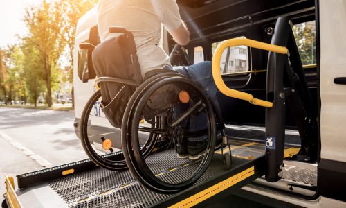 A,Man,In,A,Wheelchair,On,A,Lift,Of,A